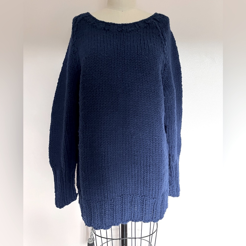 GOGO Navy Chunky Knit Wool Sweater One Size